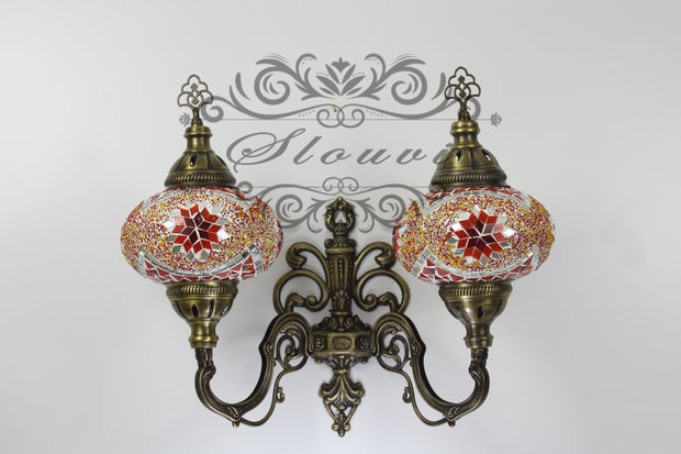 Turkish Mosaic Double Wall Sconce, With Large Globes, Upward - TurkishLights.NET