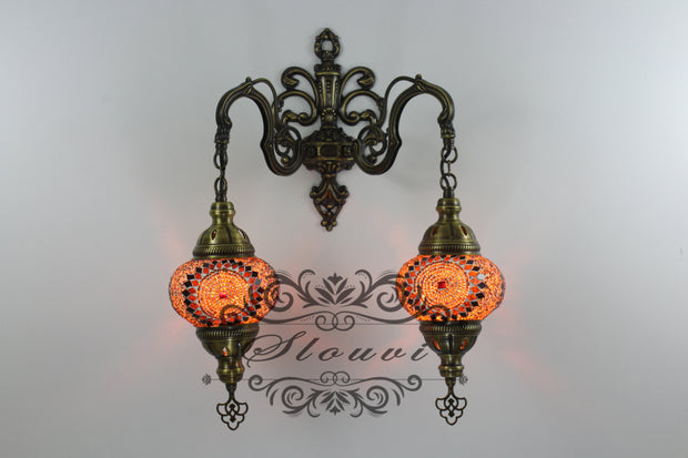 Turkish Mosaic Double Wall Sconce, With Medium Globes - TurkishLights.NET