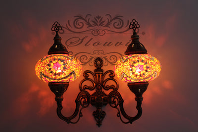 Turkish Mosaic Double Wall Sconce, With Large Globes, Upward - TurkishLights.NET