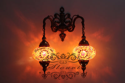 Turkish Mosaic Double Wall Sconce, With Large Globes - TurkishLights.NET