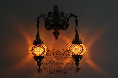 Turkish Mosaic Double Wall Sconce, With Medium Globes - TurkishLights.NET