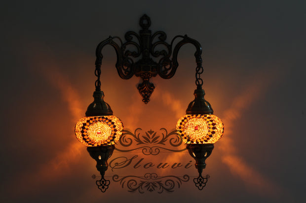 Turkish Mosaic Double Wall Sconce, With Medium Globes - TurkishLights.NET