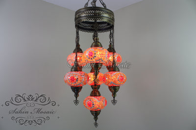 7 - BALL SULTAN TURKISH MOSAIC CHANDELIER (LARGE GLOBES) - TurkishLights.NET