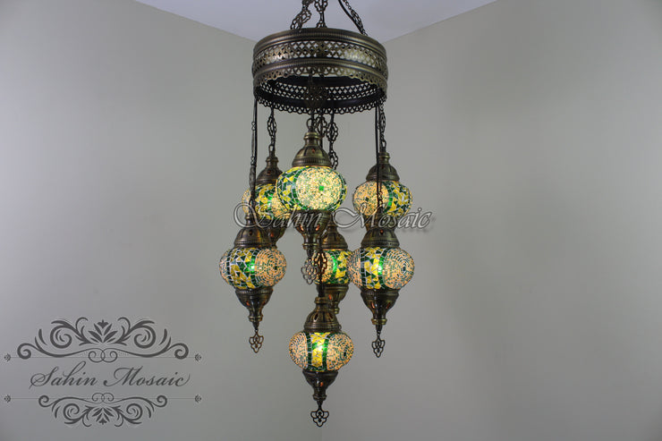 7 - BALL SULTAN TURKISH MOSAIC CHANDELIER (MEDIUM GLOBES) - TurkishLights.NET