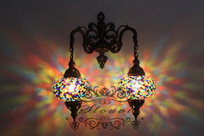 Turkish Mosaic Double Wall Sconce, With Large Globes - TurkishLights.NET