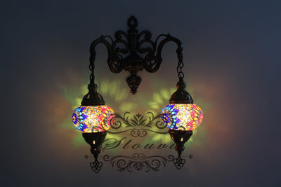 Turkish Mosaic Double Wall Sconce, With Medium Globes - TurkishLights.NET