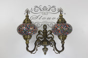 Turkish Mosaic Double Wall Sconce, With Large Globes, Upward - TurkishLights.NET