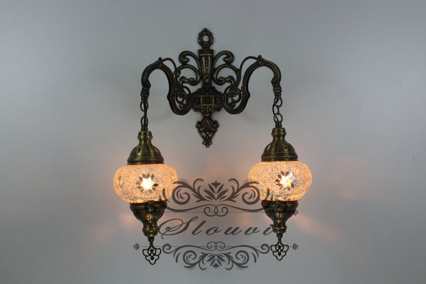 Turkish Mosaic Double Wall Sconce, With Medium Globes - TurkishLights.NET