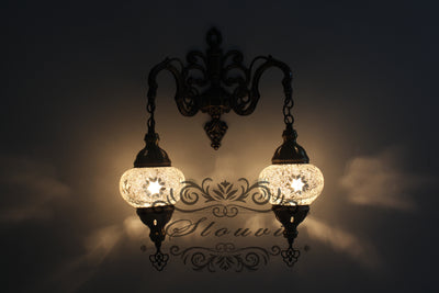 Turkish Mosaic Double Wall Sconce, With Medium Globes - TurkishLights.NET