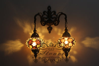 Turkish Mosaic Double Wall Sconce, With Large Globes - TurkishLights.NET