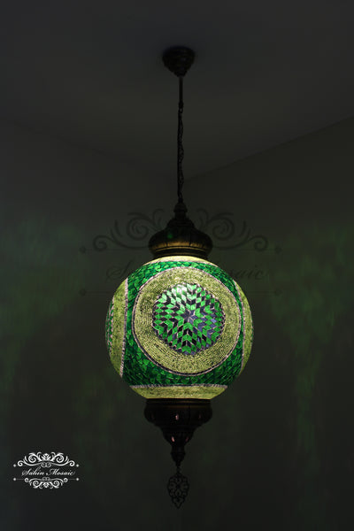 Mosaic Hanging Lamp with 35cm (14") Globe - TurkishLights.NET