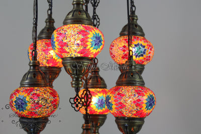 7 - BALL SULTAN TURKISH MOSAIC CHANDELIER (MEDIUM GLOBES) - TurkishLights.NET