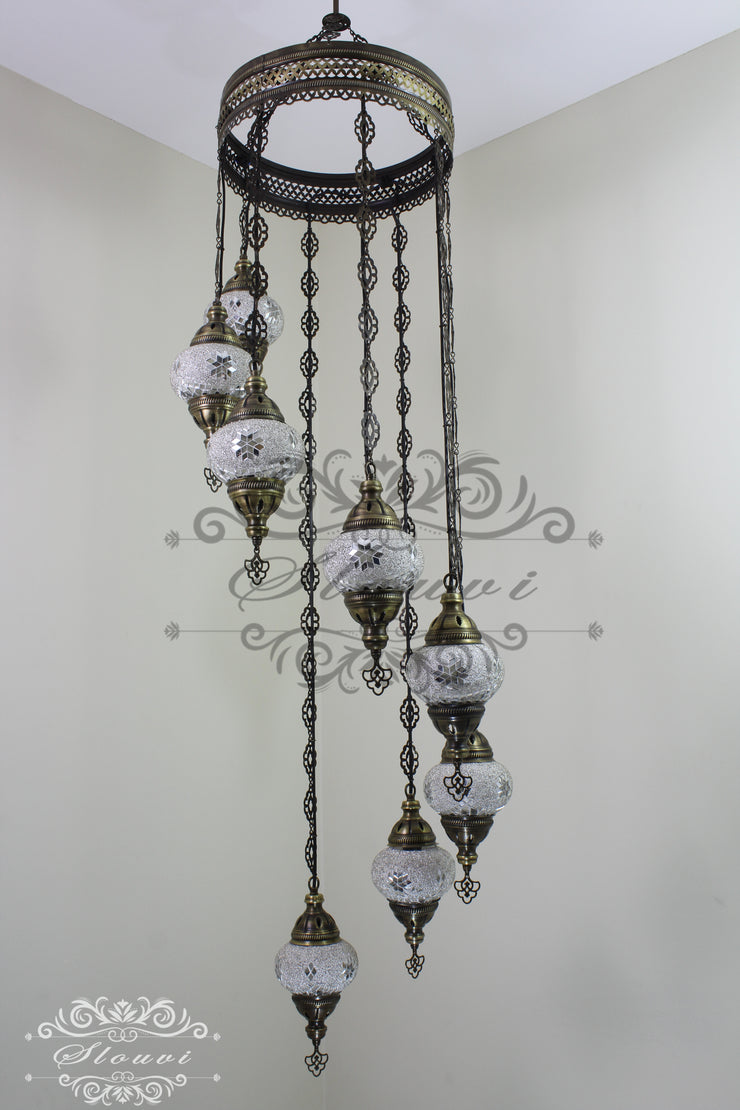 TURKISH MOSAIC LAMP, Water Drop Style CHANDELIER IN 8 GLOBES - TurkishLights.NET