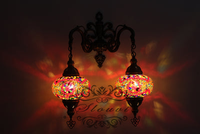 Turkish Mosaic Double Wall Sconce, With Large Globes - TurkishLights.NET