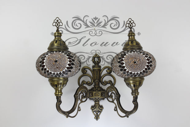 Turkish Mosaic Double Wall Sconce, With Large Globes, Upward - TurkishLights.NET