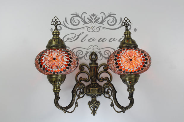 Turkish Mosaic Double Wall Sconce, With Large Globes, Upward - TurkishLights.NET