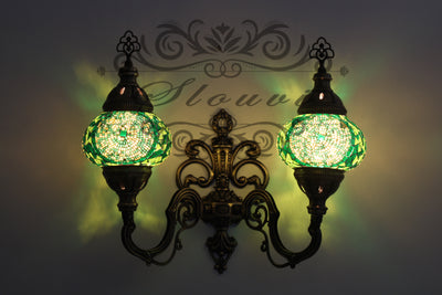 Turkish Mosaic Double Wall Sconce, With Medium Globes, Upward - TurkishLights.NET