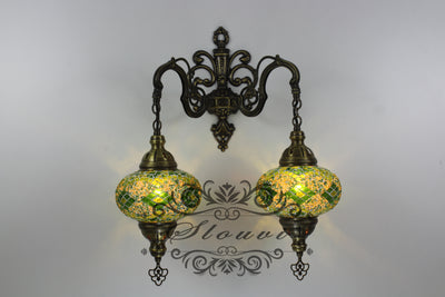 Turkish Mosaic Double Wall Sconce, With Large Globes - TurkishLights.NET