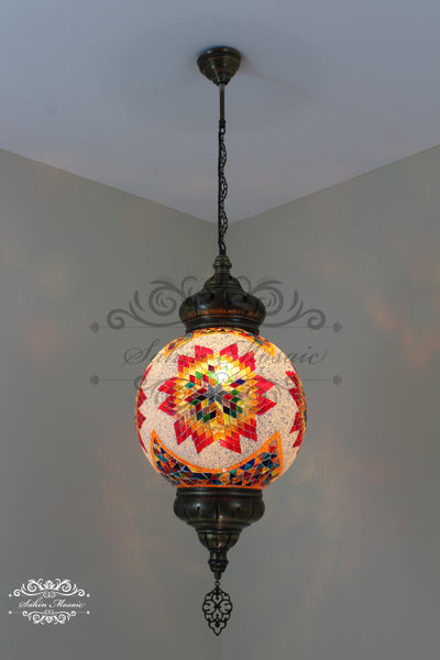 Mosaic Hanging Lamp with 30cm (12") Globe - TurkishLights.NET