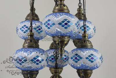 7 - BALL SULTAN TURKISH MOSAIC CHANDELIER (LARGE GLOBES) - TurkishLights.NET