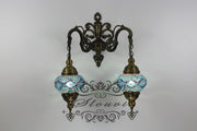 Turkish Mosaic Double Wall Sconce, With Medium Globes - TurkishLights.NET