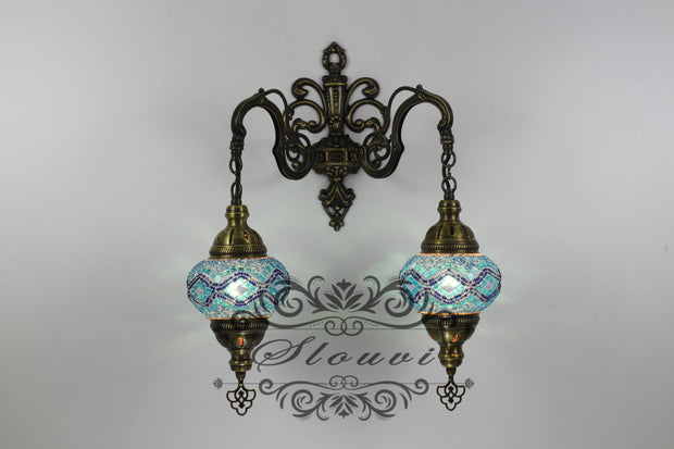 Turkish Mosaic Double Wall Sconce, With Medium Globes - TurkishLights.NET