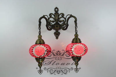 Turkish Mosaic Double Wall Sconce, With Large Globes - TurkishLights.NET