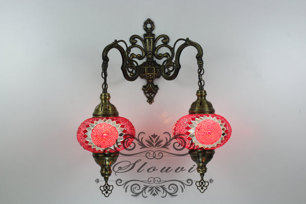 Turkish Mosaic Double Wall Sconce, With Large Globes - TurkishLights.NET