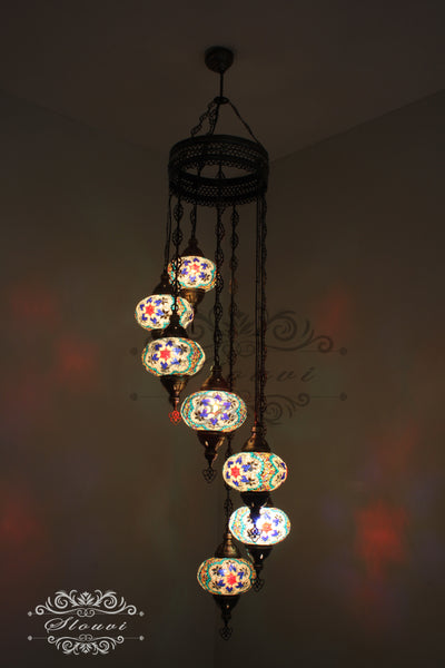 7 - BALL TURKISH MOSAIC CHANDELIER, LARGE GLOBES - TurkishLights.NET