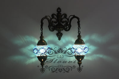 Turkish Mosaic Double Wall Sconce, With Medium Globes - TurkishLights.NET