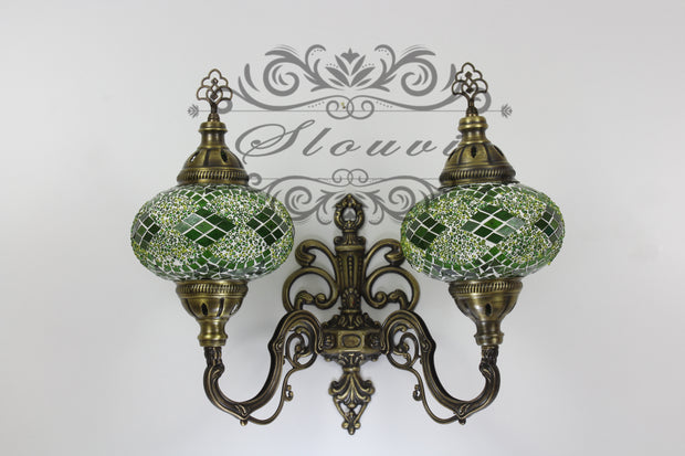 Turkish Mosaic Double Wall Sconce, With Large Globes, Upward - TurkishLights.NET