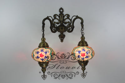 Turkish Mosaic Double Wall Sconce, With Large Globes - TurkishLights.NET