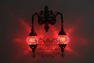 Turkish Mosaic Double Wall Sconce, With Medium Globes - TurkishLights.NET