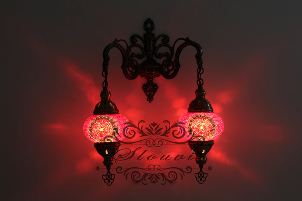 Turkish Mosaic Double Wall Sconce, With Medium Globes - TurkishLights.NET