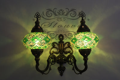 Turkish Mosaic Double Wall Sconce, With Large Globes, Upward - TurkishLights.NET