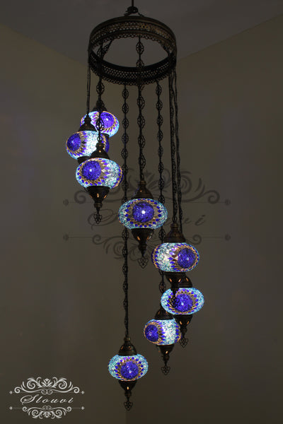 TURKISH MOSAIC LAMP, Water Drop Style CHANDELIER IN 8 LARGE GLOBES - TurkishLights.NET