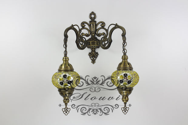 Turkish Mosaic Double Wall Sconce, With Medium Globes - TurkishLights.NET