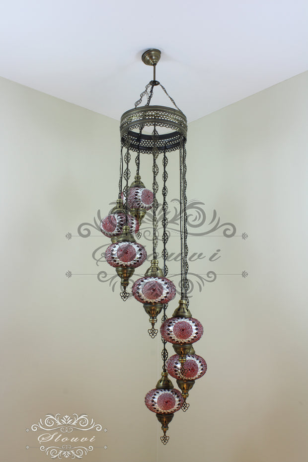 7 - BALL TURKISH MOSAIC CHANDELIER, LARGE GLOBES - TurkishLights.NET