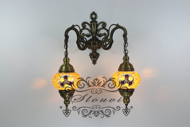 Turkish Mosaic Double Wall Sconce, With Medium Globes - TurkishLights.NET