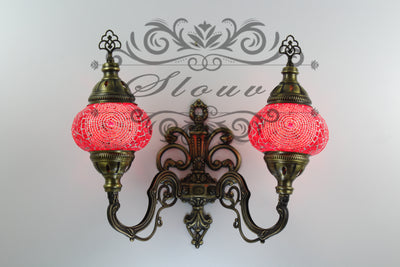 Turkish Mosaic Double Wall Sconce, With Medium Globes, Upward - TurkishLights.NET