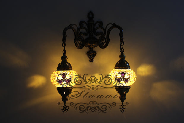 Turkish Mosaic Double Wall Sconce, With Medium Globes - TurkishLights.NET