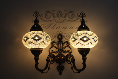 Turkish Mosaic Double Wall Sconce, With Large Globes, Upward - TurkishLights.NET