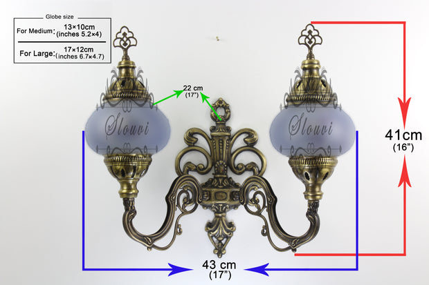 Turkish Mosaic Double Wall Sconce, With Large Globes, Upward - TurkishLights.NET