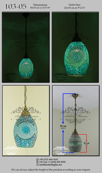 Turkish Handmade Mosaic Hanging Pendant - Kitchen Island Pendant 103-05 - TurkishLights.NET