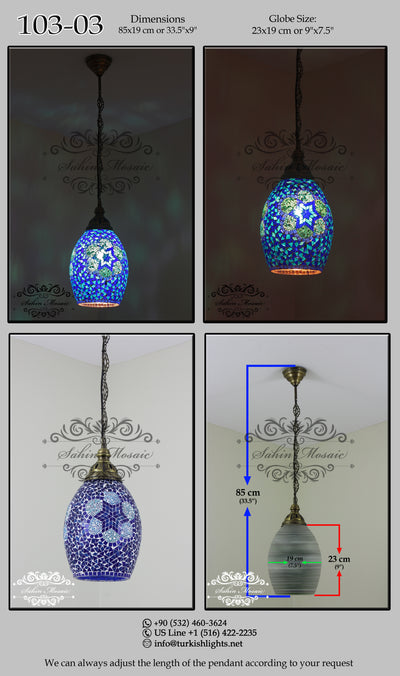 Turkish Handmade Mosaic Hanging Pendant - Kitchen Island Pendant 103-03 - TurkishLights.NET