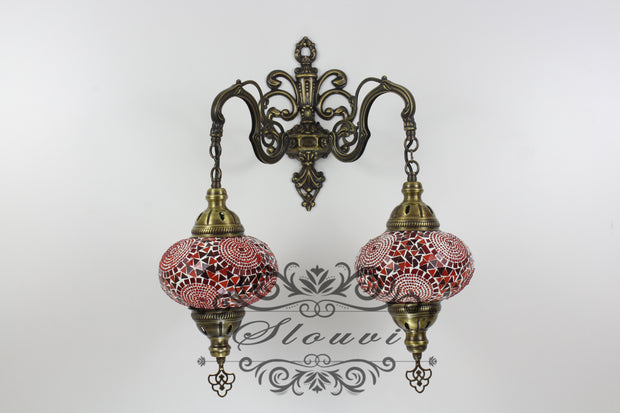 Turkish Mosaic Double Wall Sconce, With Large Globes - TurkishLights.NET