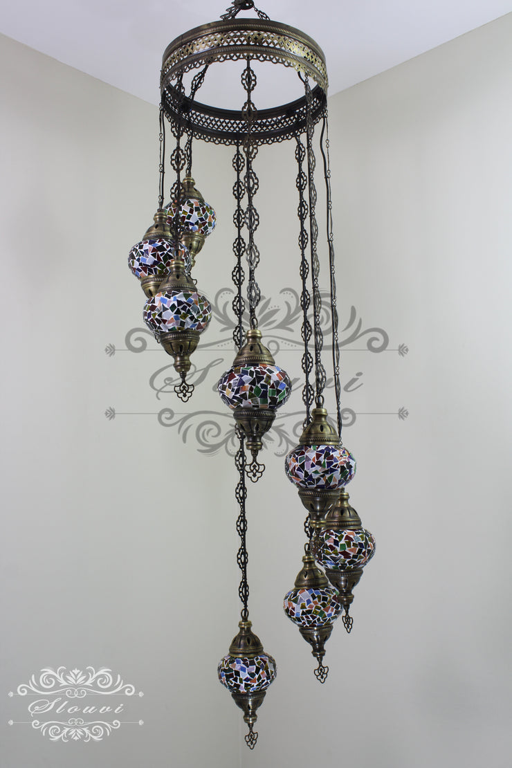 TURKISH MOSAIC LAMP, Water Drop Style CHANDELIER IN 8 GLOBES - TurkishLights.NET