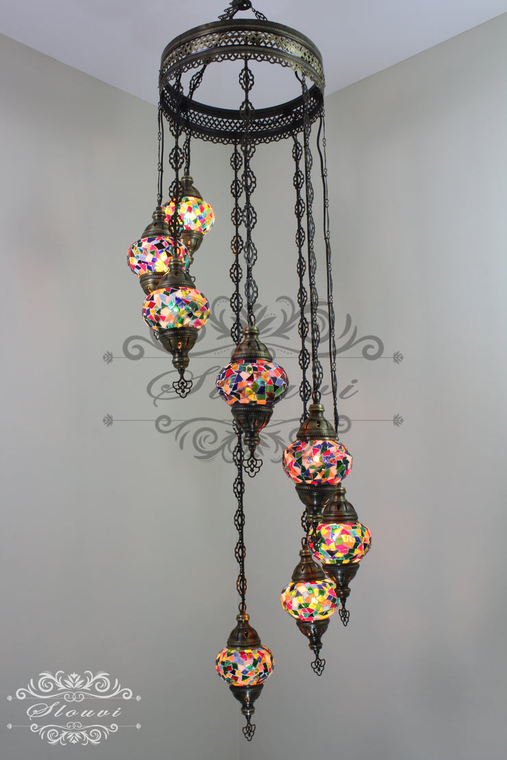 TURKISH MOSAIC LAMP, Water Drop Style CHANDELIER IN 8 GLOBES - TurkishLights.NET