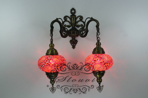 Turkish Mosaic Double Wall Sconce, With Large Globes - TurkishLights.NET