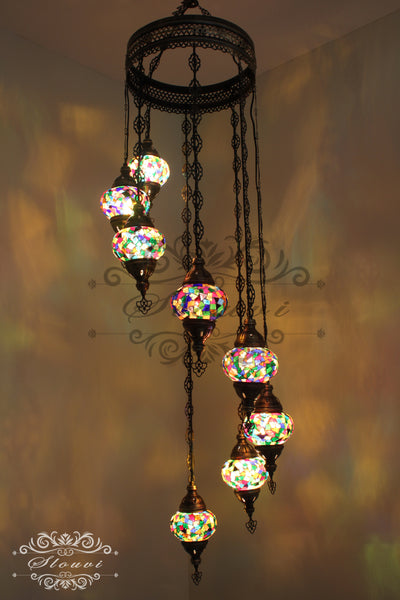 TURKISH MOSAIC LAMP, Water Drop Style CHANDELIER IN 8 GLOBES - TurkishLights.NET